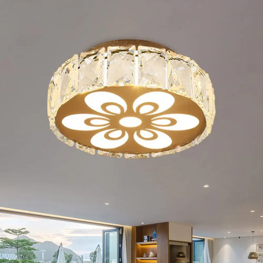 Prismatic Crystal Chrome Ceiling Flush Floral Pattern Led Mount Light Fixture / A