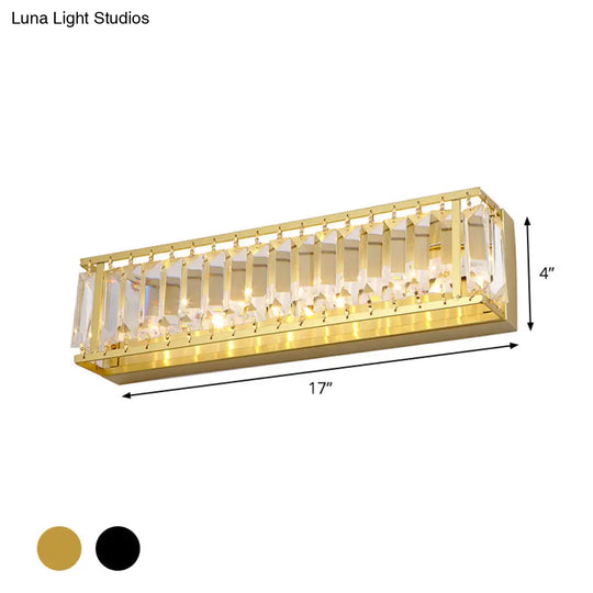 Prismatic Crystal Led Rectangle Vanity Sconce - Minimalist Black/Gold Bathroom Wall Light
