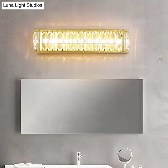 Prismatic Crystal Led Rectangle Vanity Sconce - Minimalist Black/Gold Bathroom Wall Light