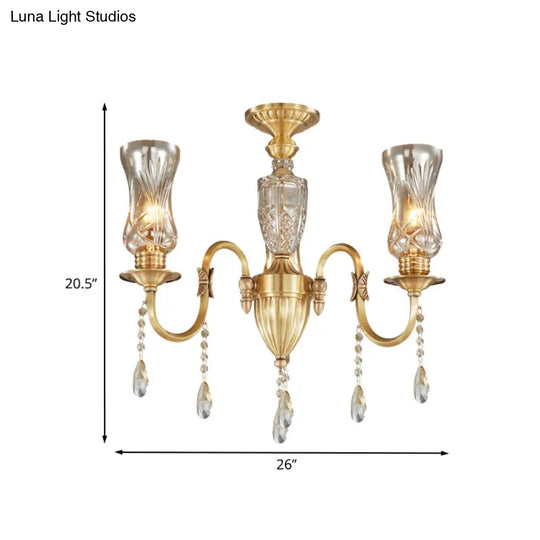 Prismatic Crystal Pendant Chandelier - Modern Gold 3-Head Lighting Fixture For Living Room