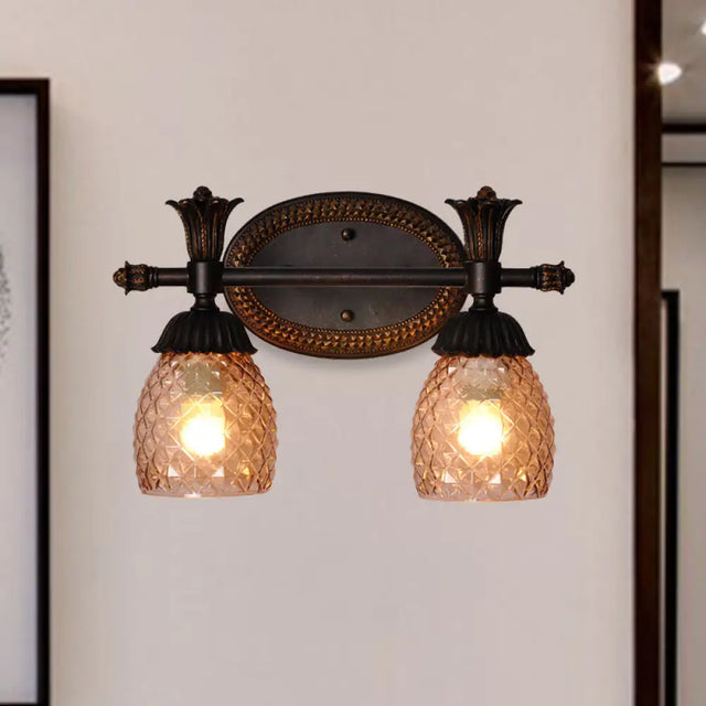 Prismatic Glass Bathroom Vanity Mirror Light - Traditional Rust Finish Pineapple-Inspired Design