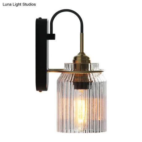 Prismatic Glass Can Sconce Farmhouse Wall Mount Light With Bedside Bulb In Black