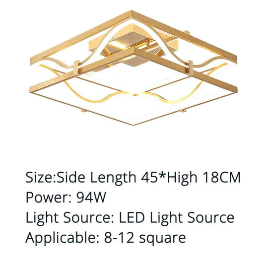 Led Ceiling Lights Gold Body Round/Square For Bedroom Support Remote Control Led Lamps