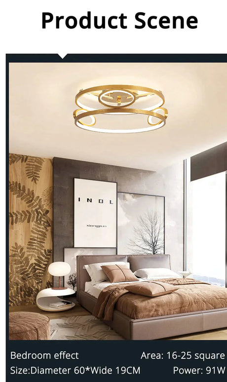 Led Ceiling Lights Gold Body Round/Square For Bedroom Support Remote Control Led Lamps