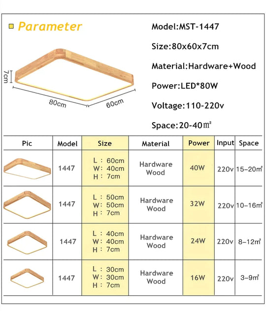 Nordic Simple Modern Oak Wood Ceiling Lamp Ultra Thin Led Lights