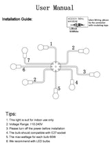 Loft Nordic Pipe Wrought Iron Ceiling Light 4/6/8 Heads Lamp