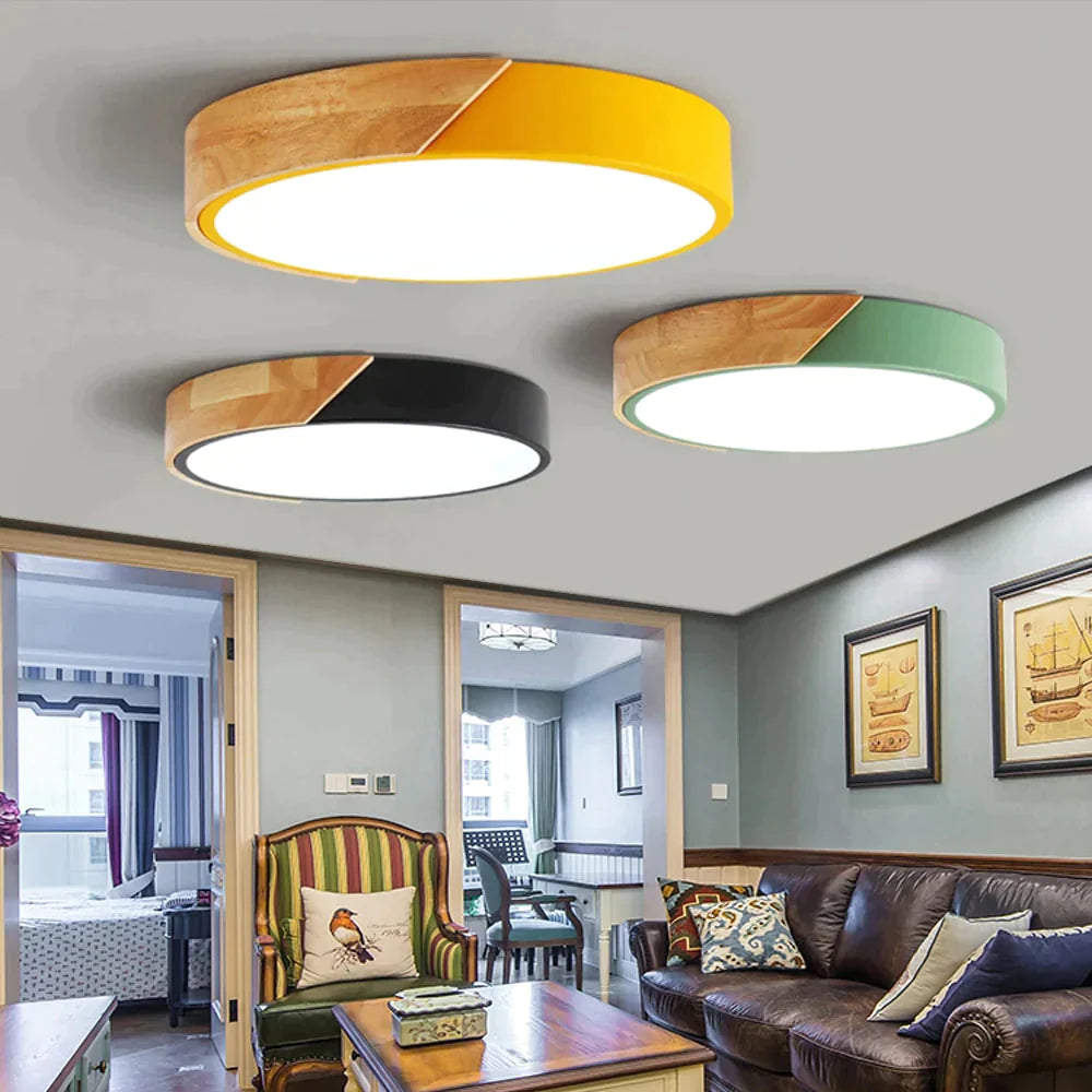Colorful Nordic Wood Led Ceiling Lights