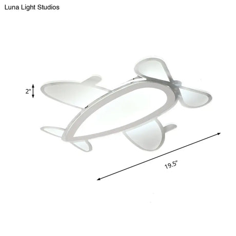 Propeller Plane Cartoon Ceiling Light - Acrylic Flush Mount In White Finish