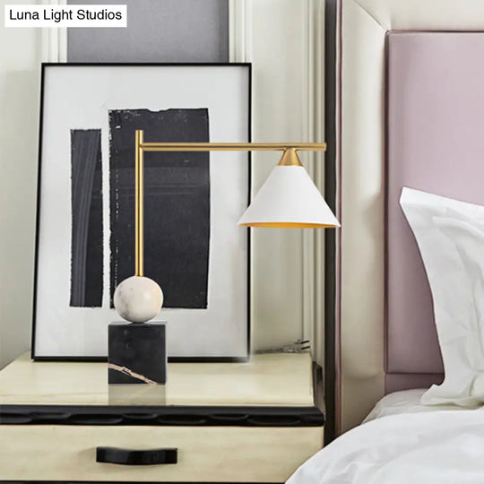 Prudence - Mid Geometric Shaped Nightstand Light Century Marble 1-Light Bedroom Table Lamp In