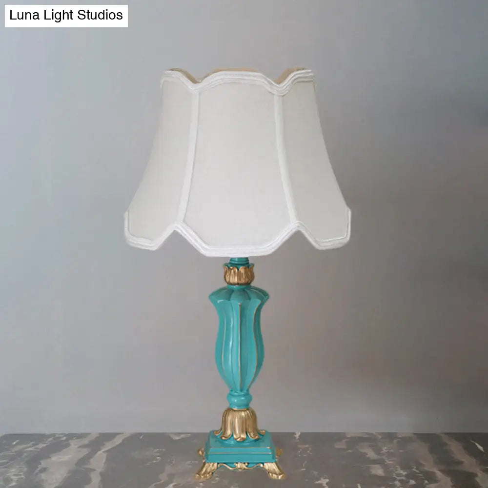 Traditional Style White/Blue Flared Shade Night Table Lamp - 1-Head Bedroom Desk Light