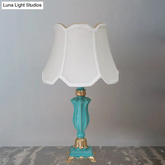 Traditional Style White/Blue Flared Shade Night Table Lamp - 1-Head Bedroom Desk Light
