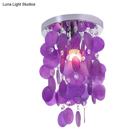Purple Waterfall Flushmount: Modern Shell Ceiling Lamp With 1 Bulb