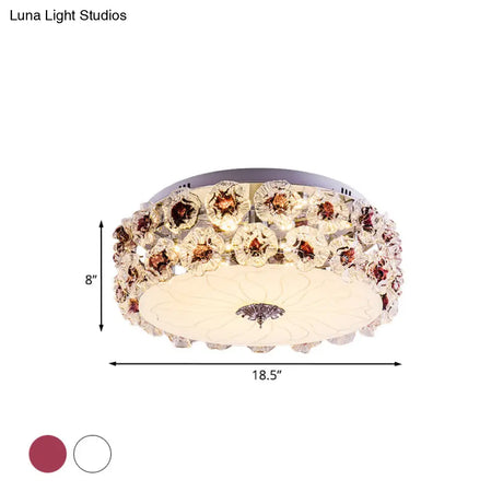 Purple/White Led Flush Light Ceiling Lamp With Crystal Flower Accents