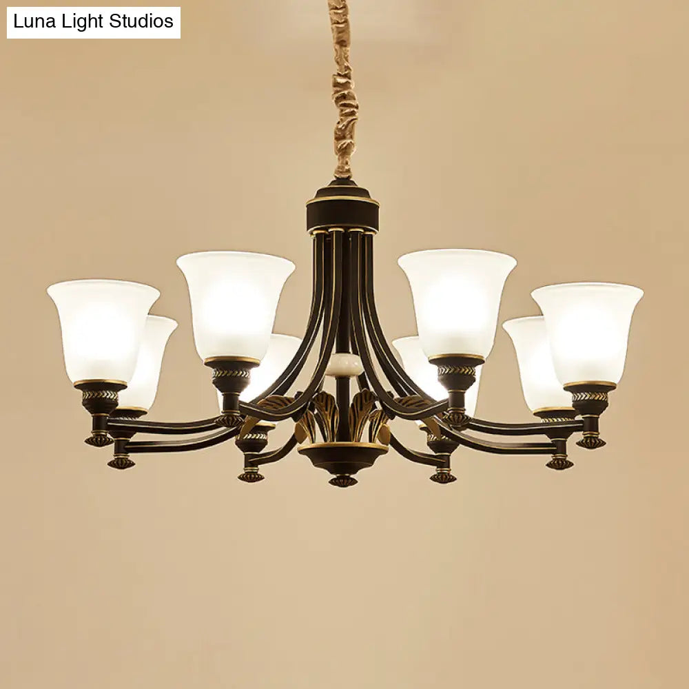 Radial Ceiling Chandelier - Black & Gold With Traditional Cream Glass 3/5/6 Heads Living Room