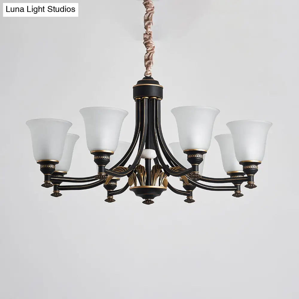 Radial Ceiling Chandelier - Black & Gold With Traditional Cream Glass 3/5/6 Heads Living Room