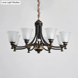 Radial Ceiling Chandelier - Black & Gold With Traditional Cream Glass 3/5/6 Heads Living Room