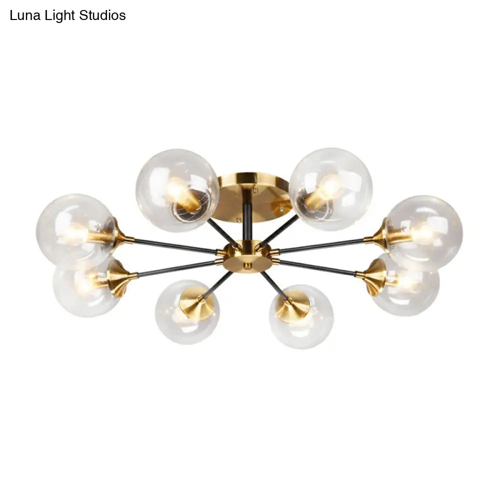 Radial Flush Mount Black And Brass Ceiling Light With Glass Ball Shade