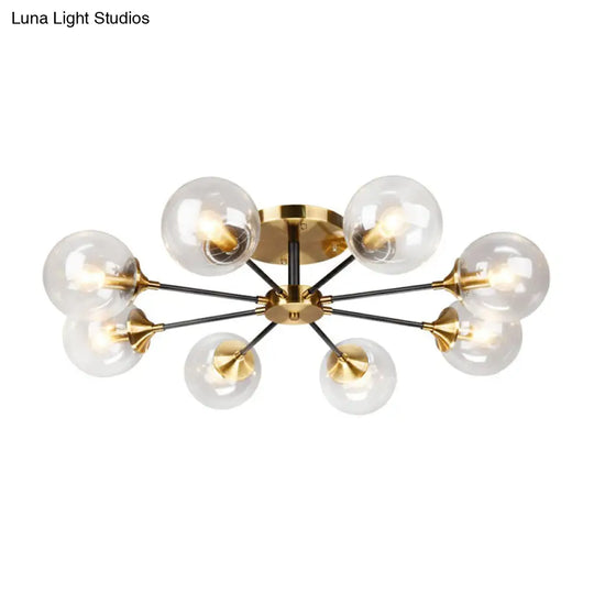 Radial Flush Mount Black And Brass Ceiling Light With Glass Ball Shade
