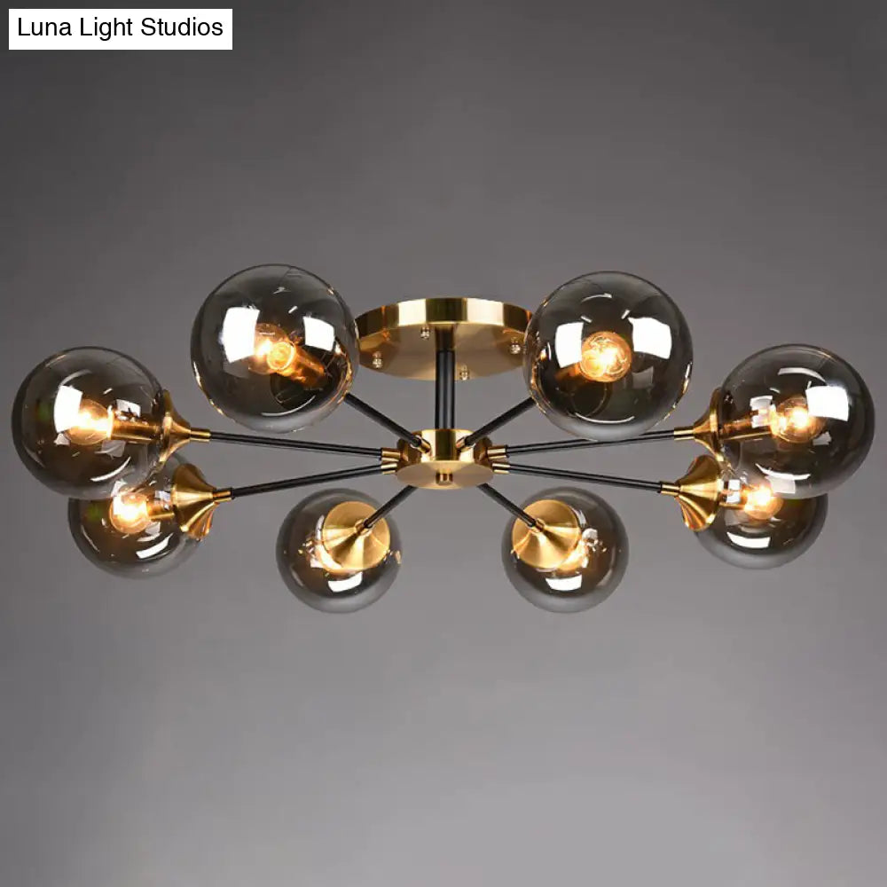Radial Flush Mount Black And Brass Ceiling Light With Glass Ball Shade