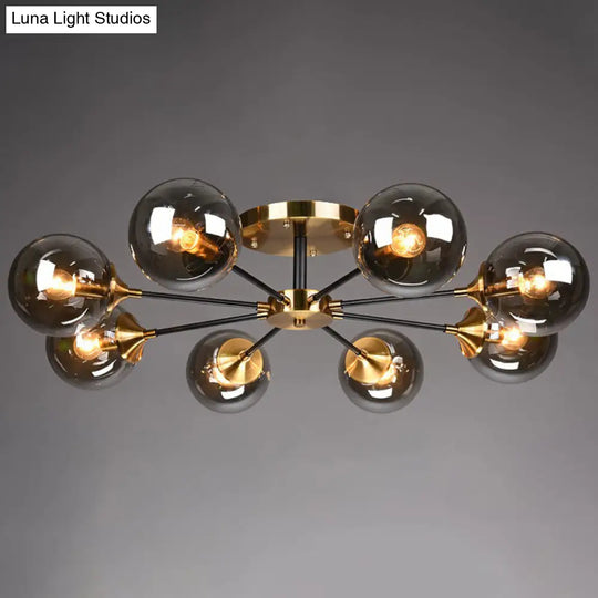 Radial Flush Mount Black And Brass Ceiling Light With Glass Ball Shade