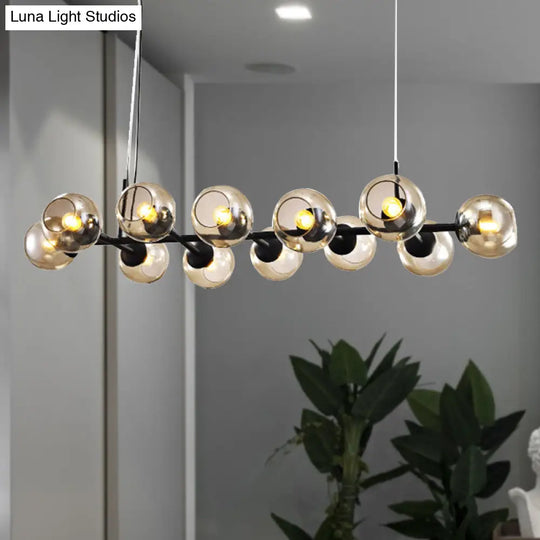 Radial Glass Chandelier - Modern Black/Gold Suspension Lamp (8/12 Lights)