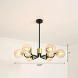 Radial Metal Ball Glass Chandelier – Modern Suspension Light For Living Room 6 / Black Amber
