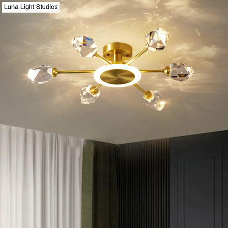 Radiant Bedroom Elegance: Post-Modern Gold Led Ceiling Light With Crystal Block Radial Design 7 /