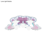 Rainbow Girl’s Wood Ceiling Lamp: Pink 5 - Light Cartoon Flush Mount With Open Bulb Design