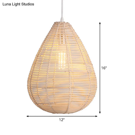 Raindrop Bamboo Pendant Lamp - Asian Style Kitchen Ceiling Light With Wood Finish