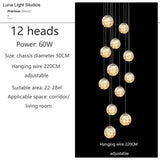 Raloo - Modern Led Glass Ball Chandelier 12 Heads / Transparent Glass Cold White