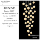 Raloo - Modern Led Glass Ball Chandelier 30 Heads / Transparent Glass Cold White