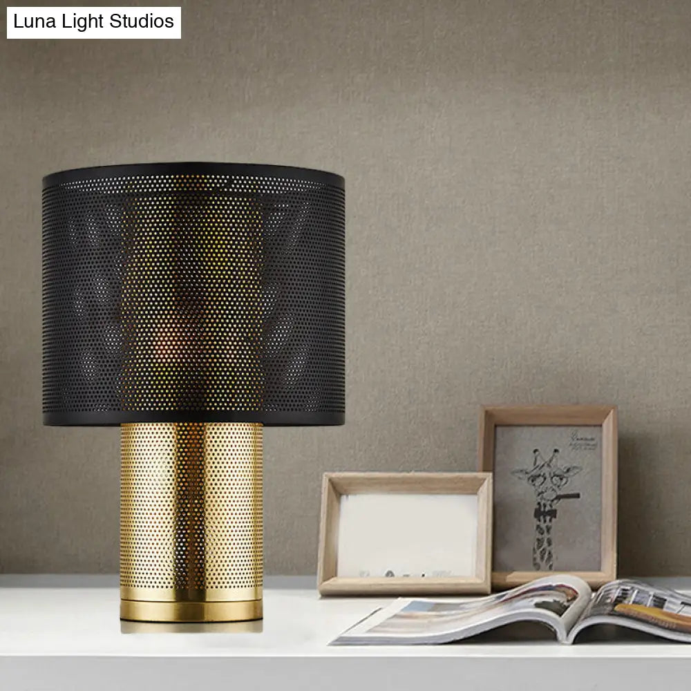 Sleek Dual Cylinder Nightstand Lamp - Metal Frame 1 Bulb Black/White Black