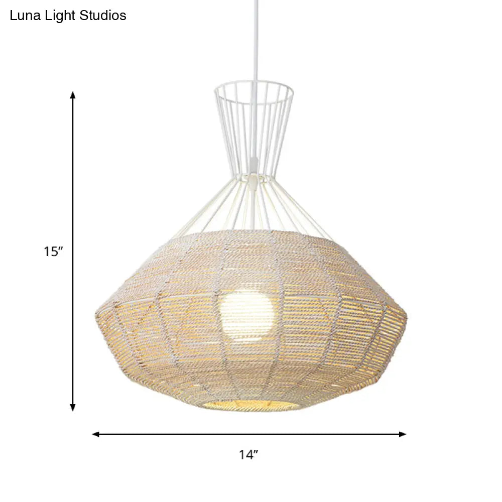 Rattan Diamond Suspension Ceiling Light - Traditional Wood Hanging Lamp 1 Bulb 14/18 Wide
