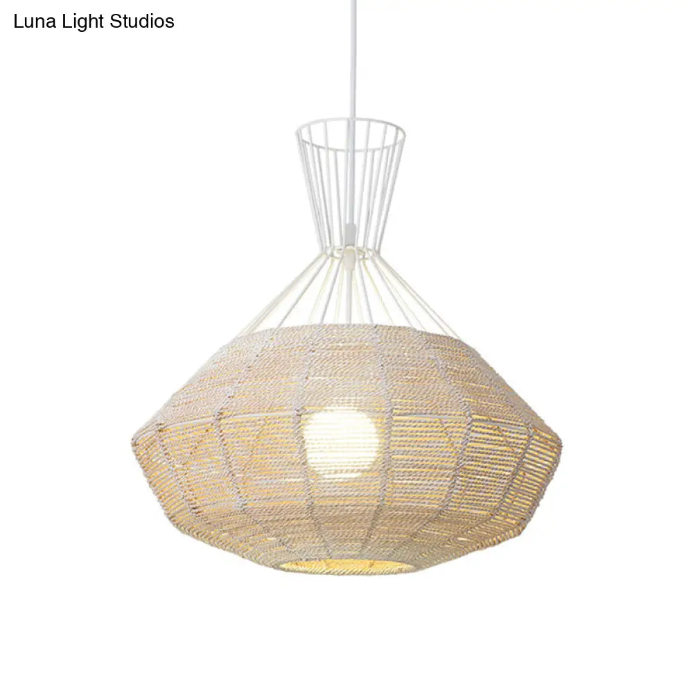 Rattan Diamond Suspension Ceiling Light - Traditional Wood Hanging Lamp 1 Bulb 14/18 Wide