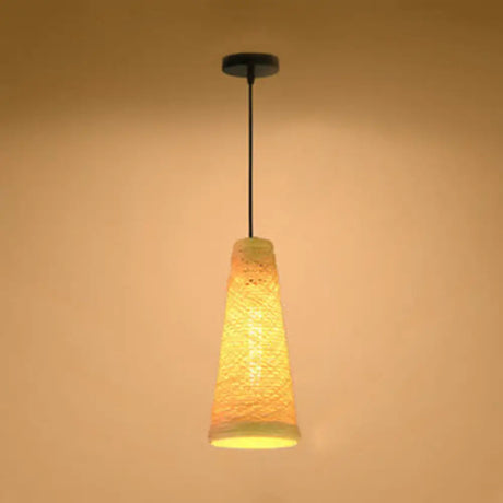 Rattan Handmade Pendant Lamp - Contemporary 1-Light Hanging In Blue/Brown Beige