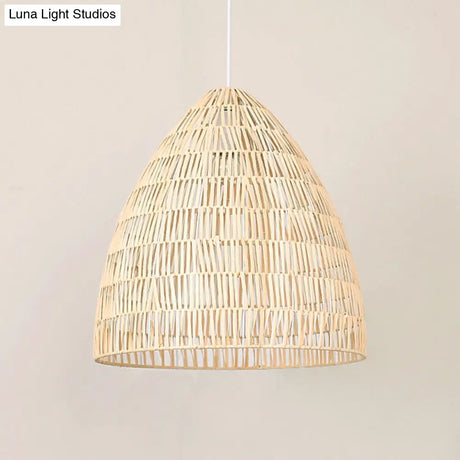 Rattan Hanging Ceiling Light - Asian-Inspired Single Wood Pendant Fixture
