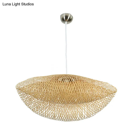 Rattan Hanging Pendant Lamp - Asian Style Hat Shape 1-Light Ceiling Fixture For Dining Table