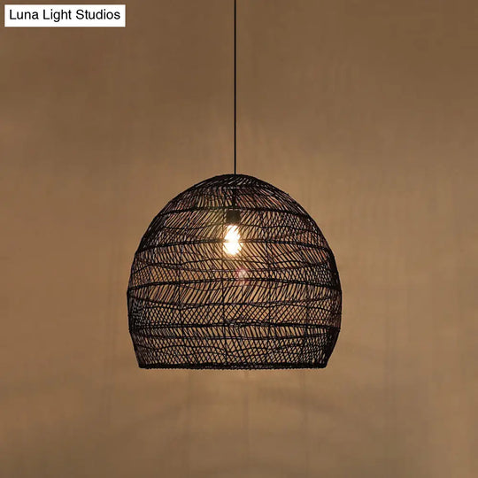 Rattan Pendant Ceiling Light For Elegant Dining - Asian-Inspired Single-Bulb Fixture