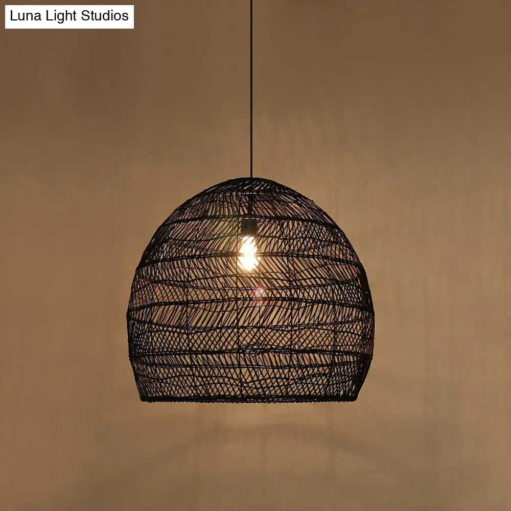 Rattan Pendant Ceiling Light For Elegant Dining - Asian-Inspired Single-Bulb Fixture