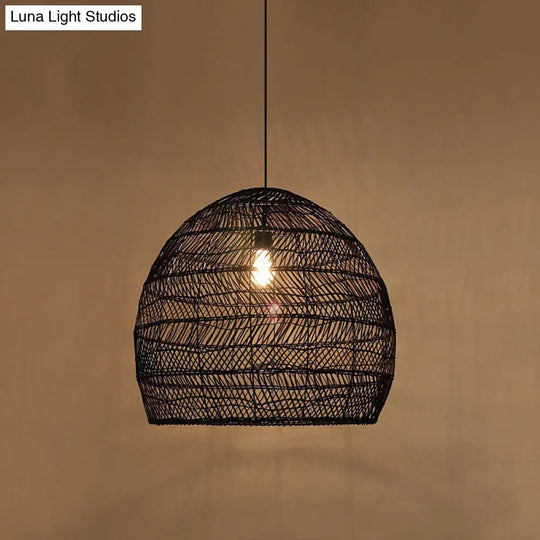 Rattan Pendant Ceiling Light For Elegant Dining - Asian-Inspired Single-Bulb Fixture
