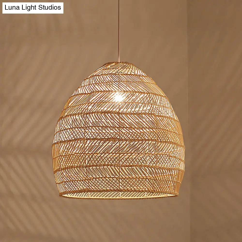 Rattan Pendant Ceiling Light For Elegant Dining - Asian-Inspired Single-Bulb Fixture