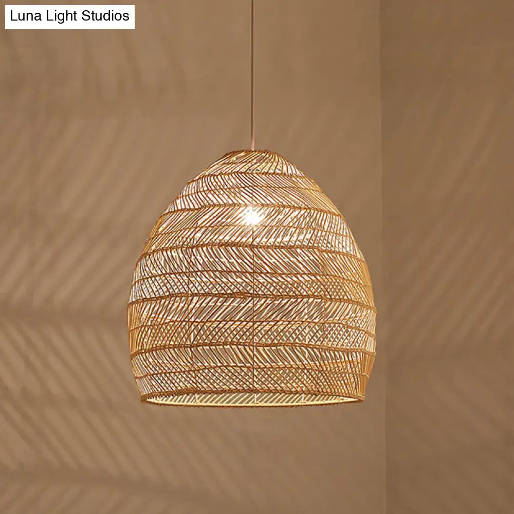 Rattan Pendant Ceiling Light For Elegant Dining - Asian-Inspired Single-Bulb Fixture