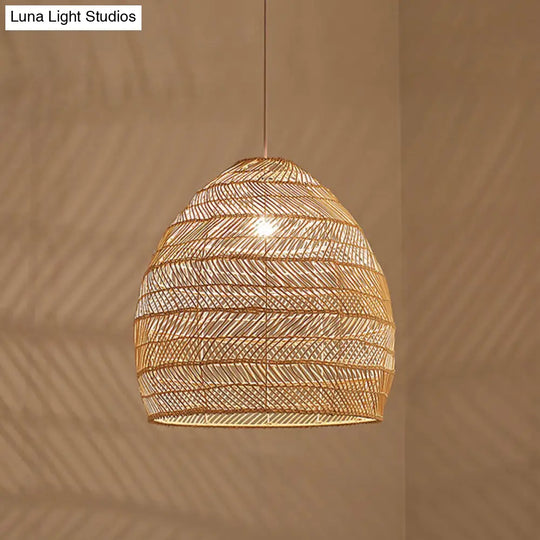 Rattan Pendant Ceiling Light For Elegant Dining - Asian-Inspired Single-Bulb Fixture