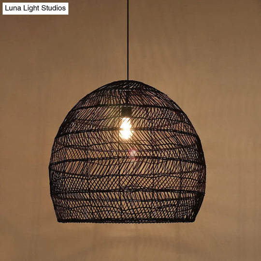 Rattan Pendant Ceiling Light For Elegant Dining - Asian-Inspired Single-Bulb Fixture