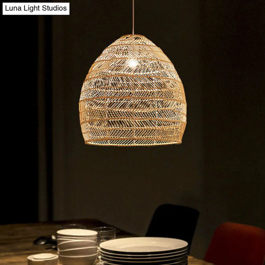 Rattan Pendant Ceiling Light For Elegant Dining - Asian-Inspired Single-Bulb Fixture
