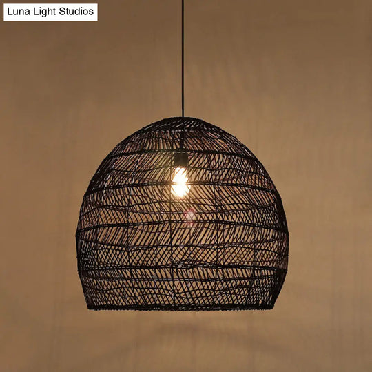 Rattan Pendant Ceiling Light For Elegant Dining - Asian-Inspired Single-Bulb Fixture