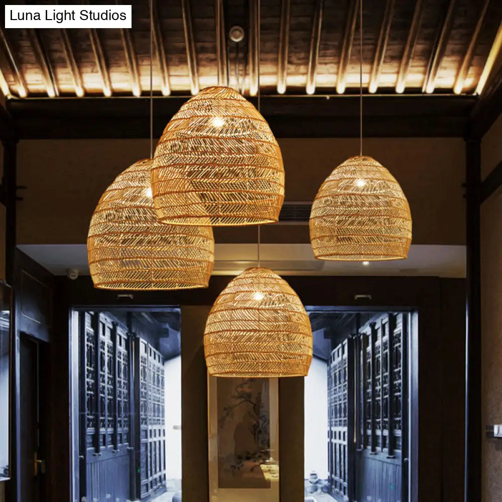 Rattan Pendant Ceiling Light For Elegant Dining - Asian-Inspired Single-Bulb Fixture
