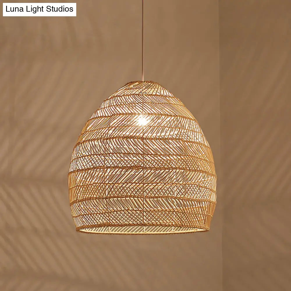 Rattan Pendant Ceiling Light For Elegant Dining - Asian-Inspired Single-Bulb Fixture