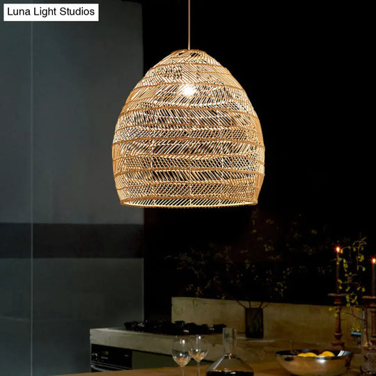 Rattan Pendant Ceiling Light For Elegant Dining - Asian-Inspired Single-Bulb Fixture
