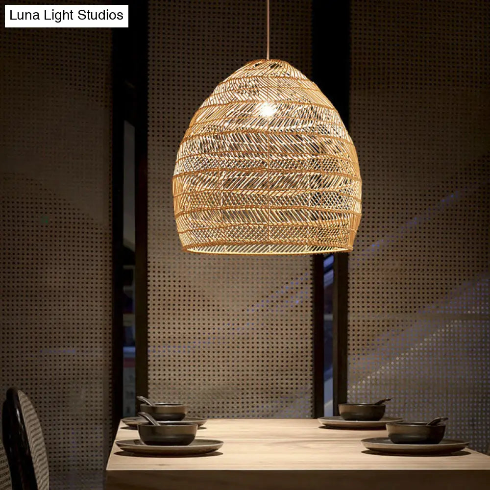 Rattan Pendant Ceiling Light For Elegant Dining - Asian-Inspired Single-Bulb Fixture